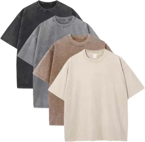 4 Pcs Men's Oversized Summer T-Shirts Unisex Vintage Baggy Heavy Cotton Tee Short Sleeve Solid Loose Streetwear Tops