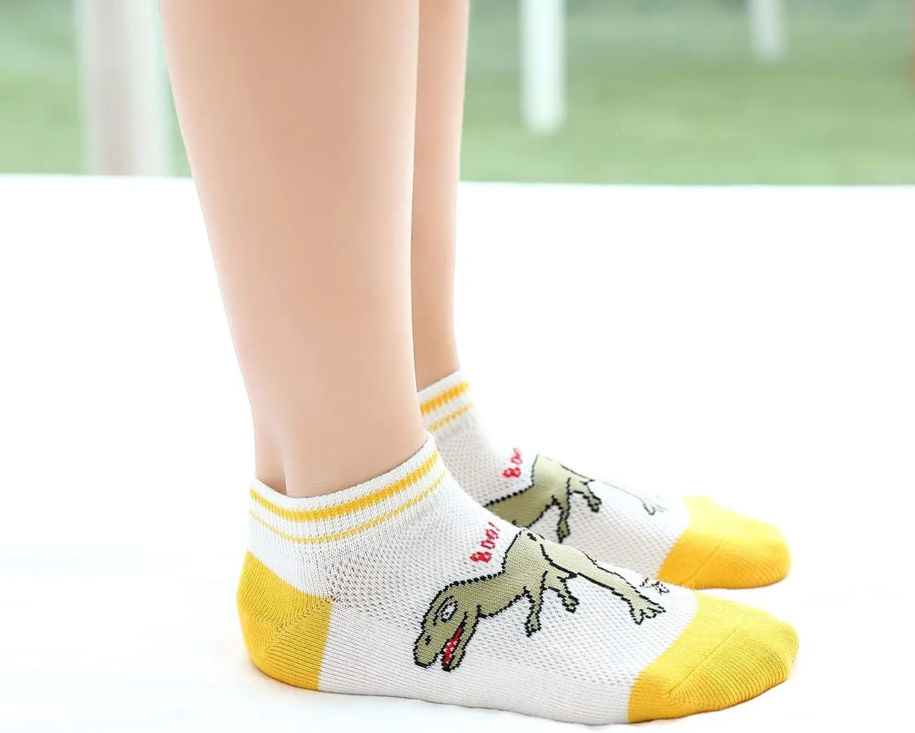 CHUNG Boys Cotton Ankle Socks 5/10 Pack Low Cut Dinosaur Mesh 2-9Y Light Weight Back School Running Sports Casual