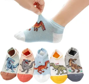 CHUNG Boys Cotton Ankle Socks 5/10 Pack Low Cut Dinosaur Mesh 2-9Y Light Weight Back School Running Sports Casual