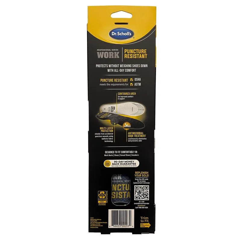 Dr. Scholl's Puncture Resistant Men's Insoles One Size Fits All Gray 1 pair
