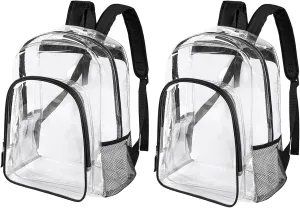 Fomaris Clear Backpack See Through Transparent Plastic Clear Bookbags for School College Stadium Work, Black, 2 Pack Bulks