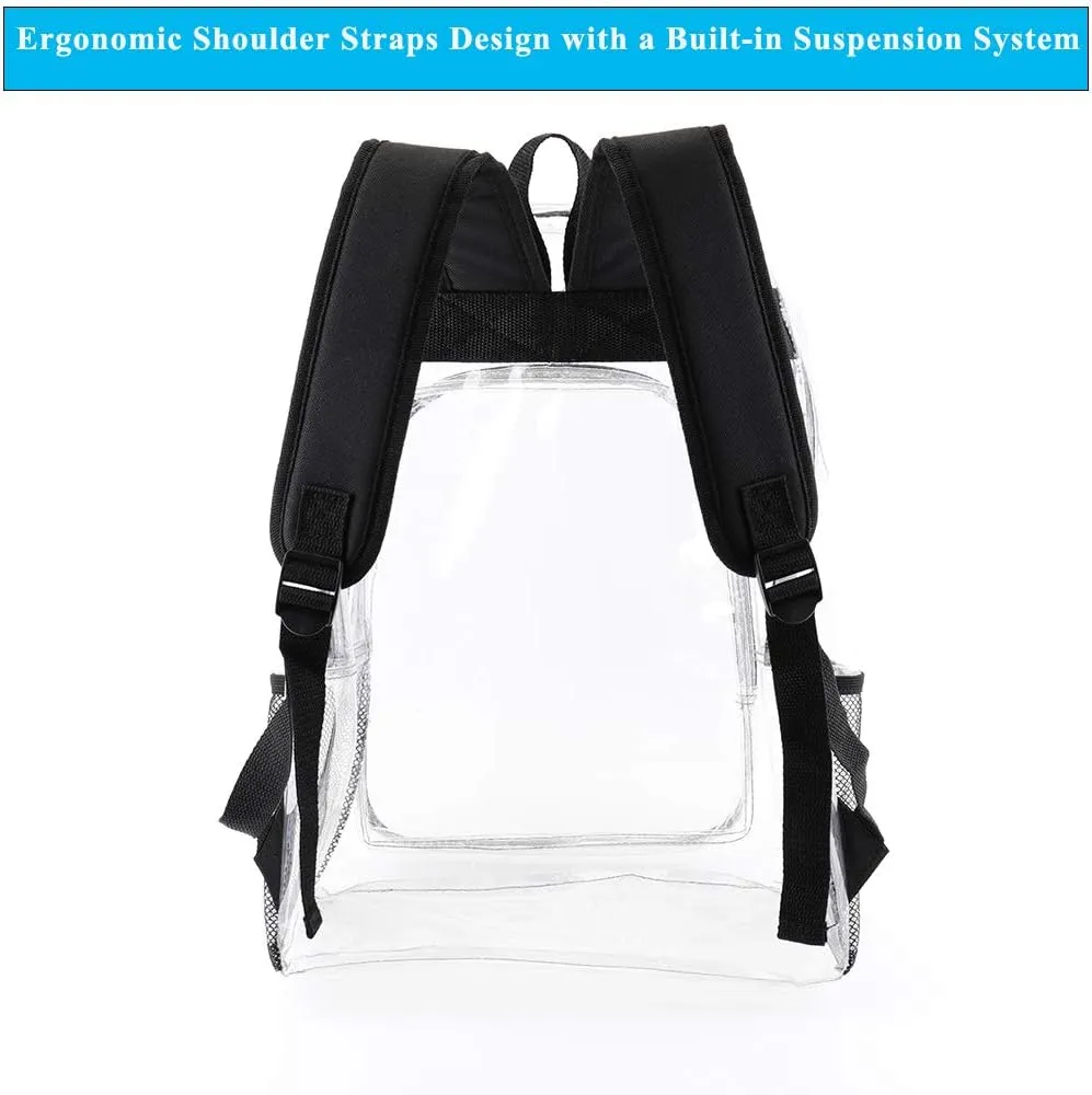 Fomaris Clear Backpack See Through Transparent Plastic Clear Bookbags for School College Stadium Work, Black, 2 Pack Bulks