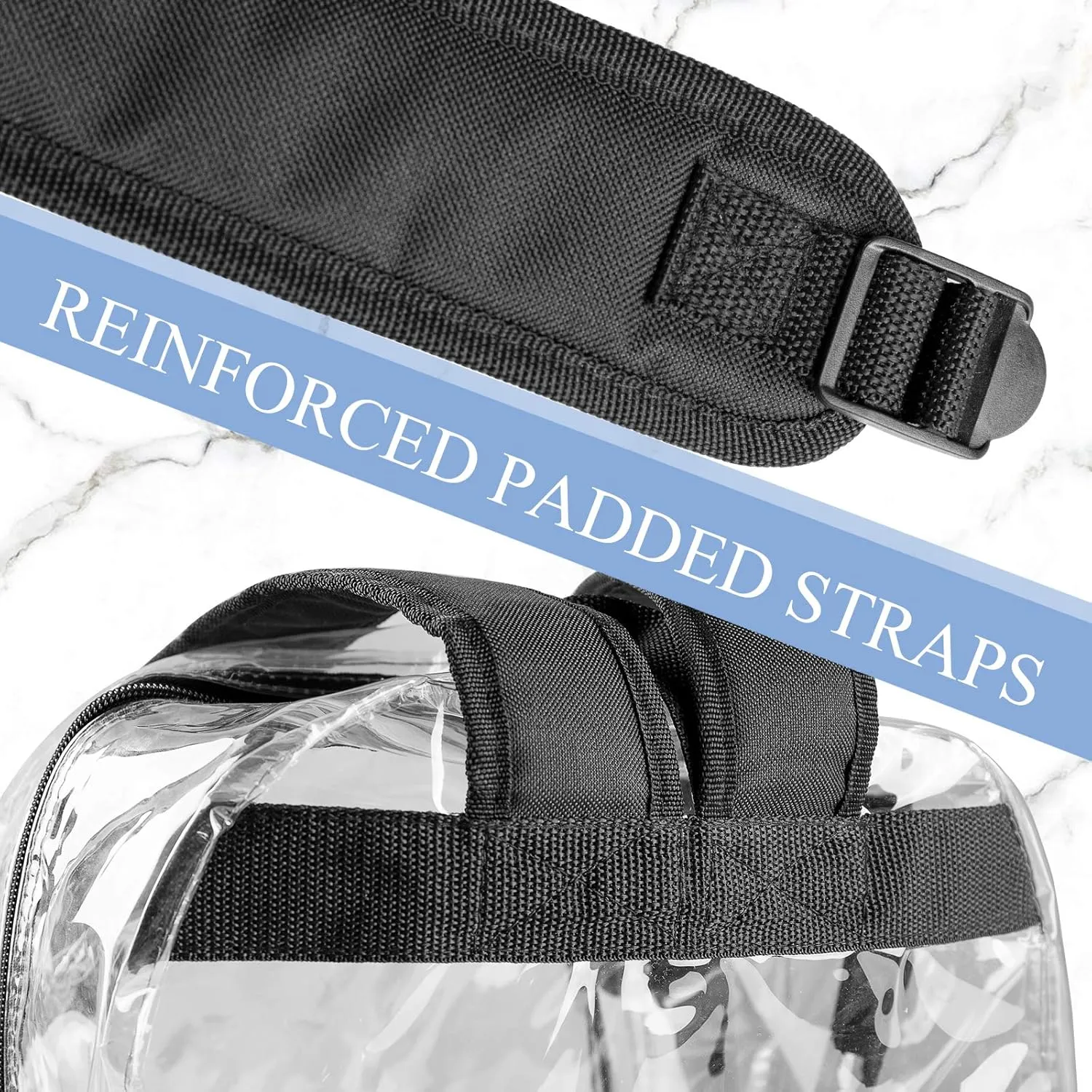 Fomaris Clear Backpack See Through Transparent Plastic Clear Bookbags for School College Stadium Work, Black, 2 Pack Bulks