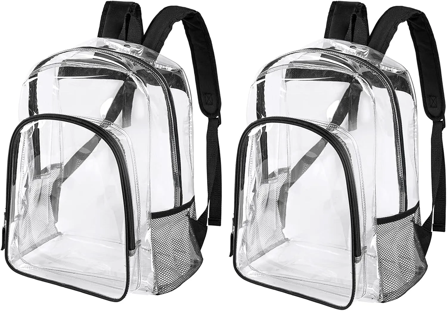 Fomaris Clear Backpack See Through Transparent Plastic Clear Bookbags for School College Stadium Work, Black, 2 Pack Bulks