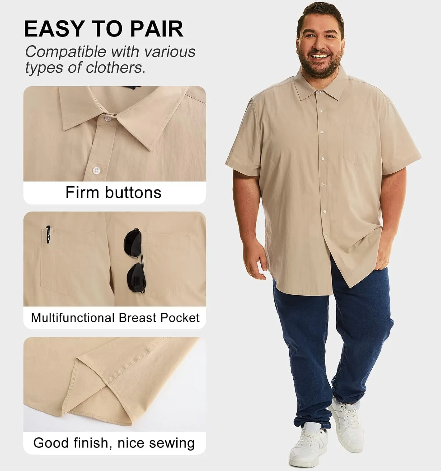 HOdo Big and Tall Mens Cotton Button Down Shirt 2XL-6XL