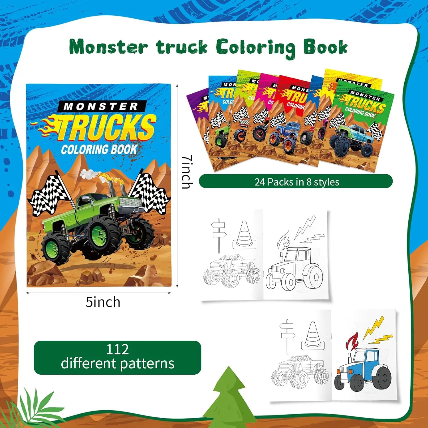 Honoson 24 Pcs Kids Coloring Books Animals Truck Coloring Books Bulk Jungle Animals Party Favors Mini DIY Art Drawing Pages for Birthday Gifts Classroom Jungle Party Supplies(Truck Style)