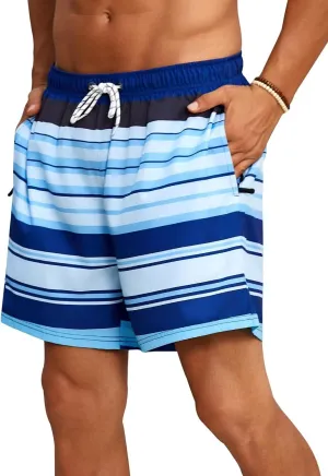 Mens Swim Trunks with Compression Liner Quick Dry Beach Shorts with Zipper Pockets