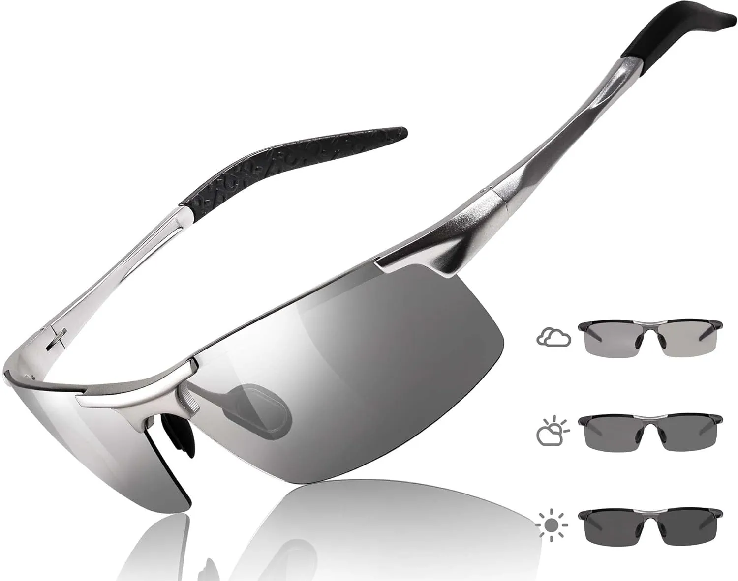 TJUTR Mens Photochromic Sunglasses Day & Night Driving Z87 Sun Glasses Polarized UV400 Protection Safety Glasses