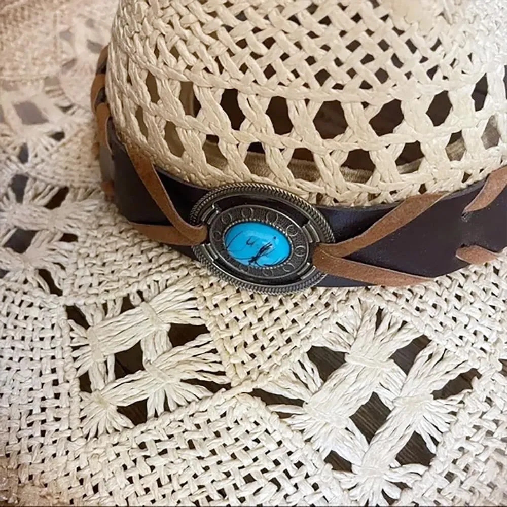 TOVOSO Straw Cowboy Hat for Women and Men with Shape-It Brim, Western Cowboy Hat, Orange/Beads - Tea Stain